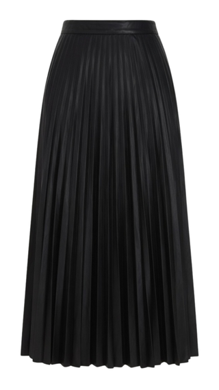 Black pleated leather skirt on a white background