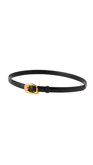 Black belt with a gold buckle on a white background