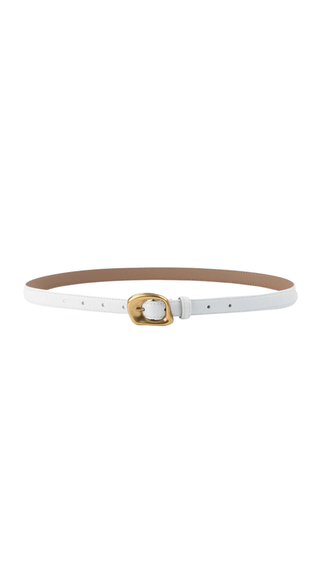 White belt with a gold buckle on a white background